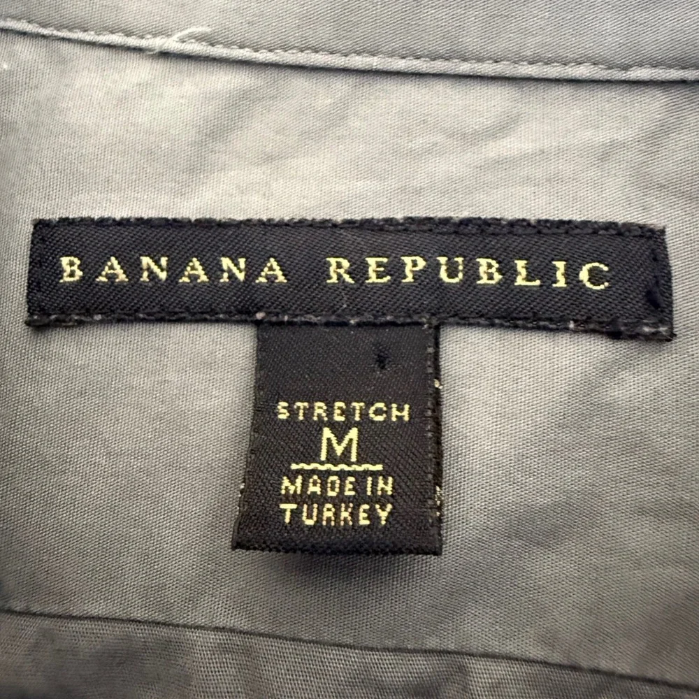 Banana Republic Mens Stretch Button Up Shirt Blue Grey Long Sleeve Medium Office